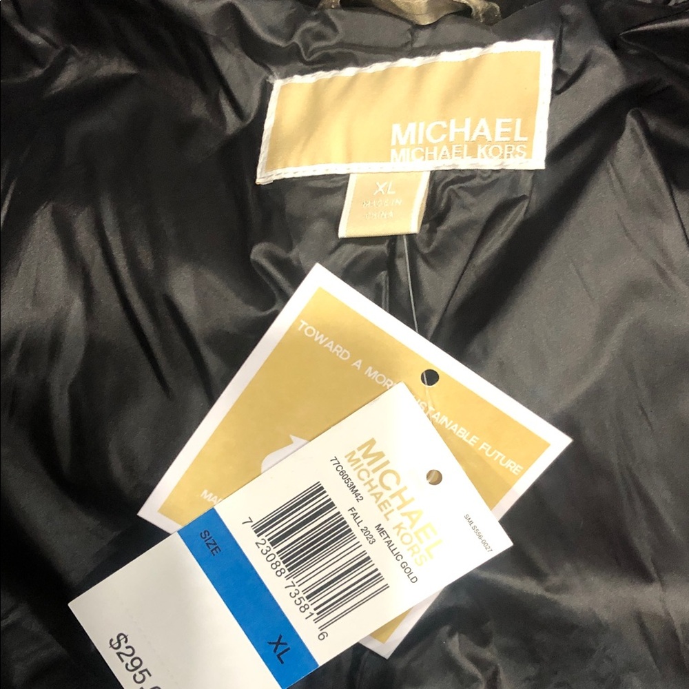 New Michael Kors Metallic Gold Puffer Jacket XL - Picture 5 of 8